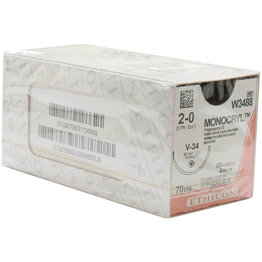 MONOCRYL Suture - 36mm 70cm Violet 2-0 3 (x12)