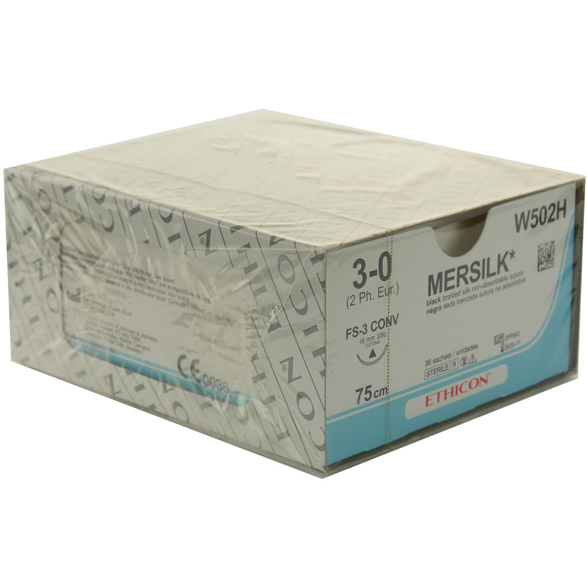 Mersilk Suture Cutting Needle: 16mm 75cm Black 3-0 2 x 36
