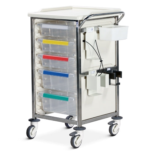 Single Column Phlebotomy Stainless Steel Trolley 3 x 100mm, 2 x 150mm Trays - Bristol Maid
