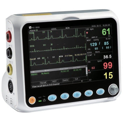 PC-3000 Patient Monitor (SpO2 (Creative), PR, Resp Rate, NIBP, ECG, Temp) with Adult Soft Sensor