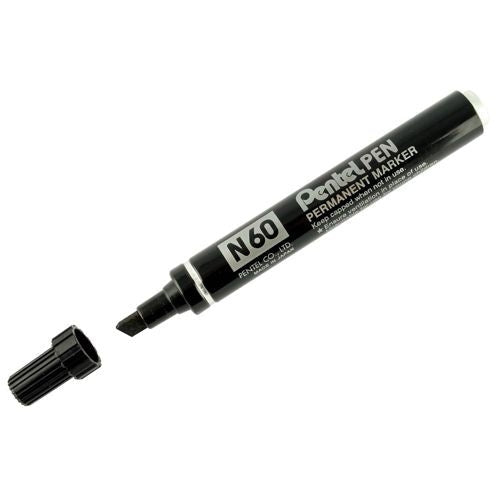 Pentel N60 Permanent Marker Chisel Tip Black (Pack of 12) - Pentel