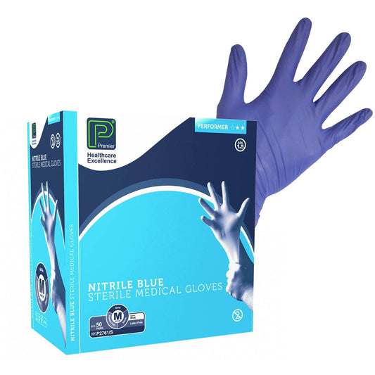 Blue Sterile Nitrile Gloves Pair Pack of 50  - Medium