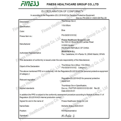 Protective Thumb Loop Gown – PPE Cat I Certified - Fluid Resistant - Box of 15 - Discontinued
