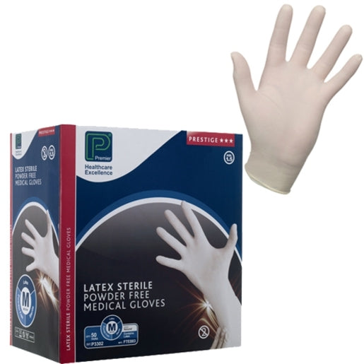 Premier Sterile Latex Exam Gloves (L) - 50 Pairs - Premier