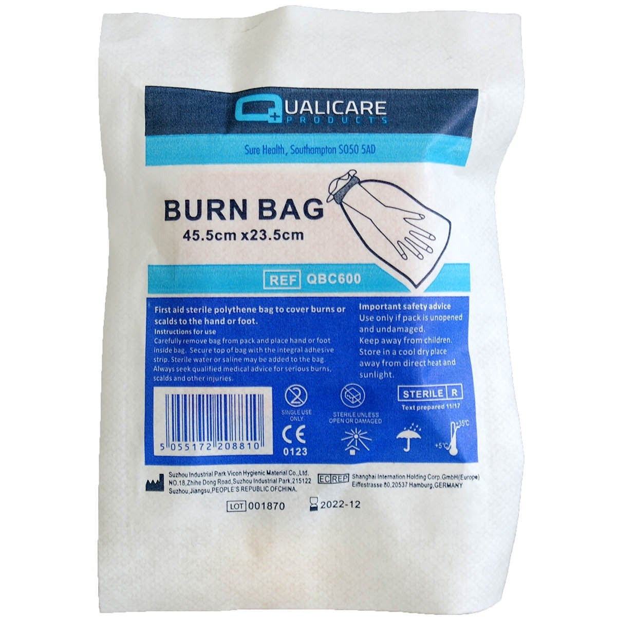 Sterile Polythene Burn Bag - 45.5 x 23.5cm - Single