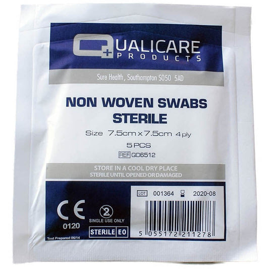 Swabs sterile 7.5cm x 7.5cm (pack 5) - Medisave UK