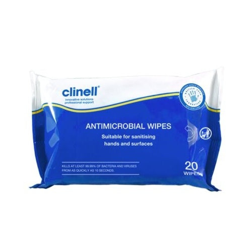 Clinell Antimicrobial Hand and Surface Wipes - Pack Of 20 Wipes - Clinell