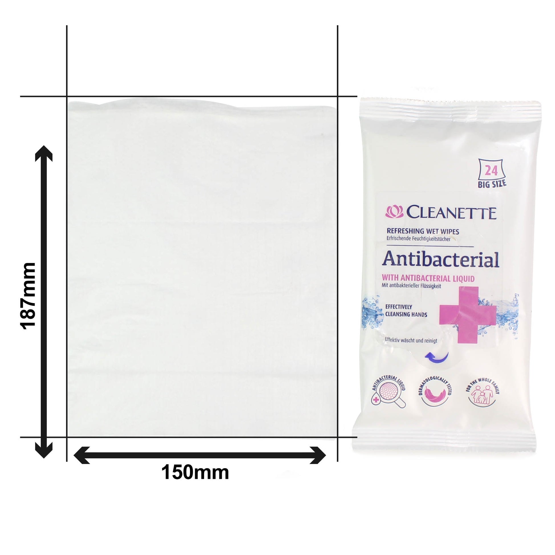 Cleanette Antibacterial Wipes - Pack of 24 Wipes - Discontinued