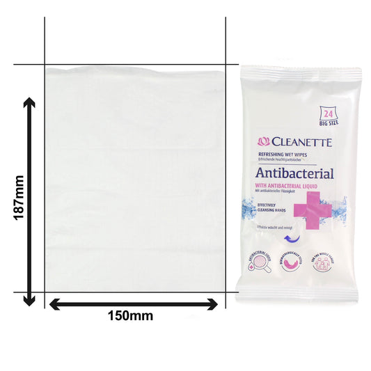 Cleanette Antibacterial Wipes - Pack of 24 Wipes - Discontinued