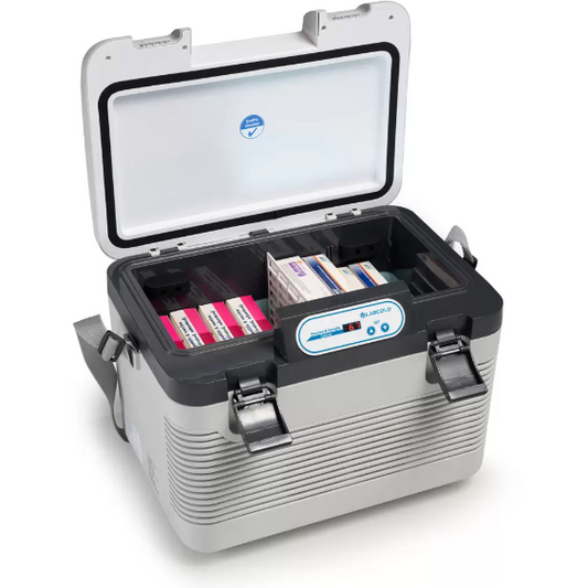 19 litre portable vaccine carrier, 12V & mains powered, digial display.