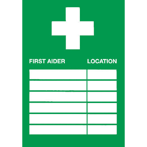 First Aid Signage - First Aider & Location, Vinyl