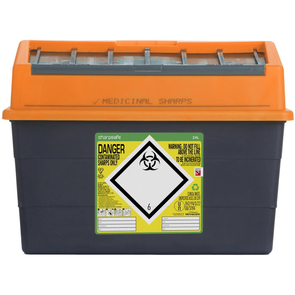 Sharpsafe 24 Litre Orange - Grey Body - SharpSafe