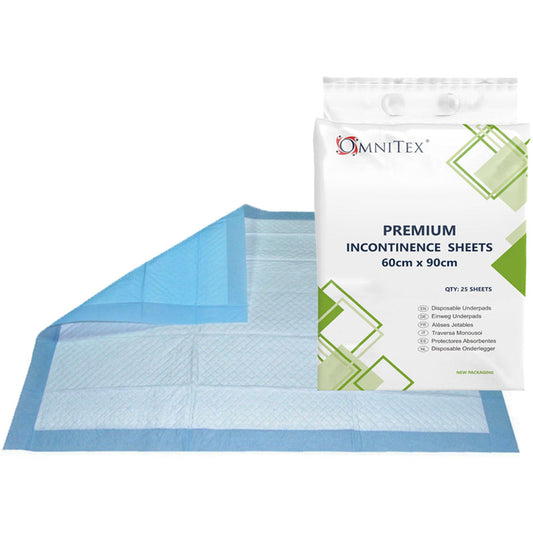 Omnitex Disposable Bed Pads/Inco Sheets 60 x 90cm - Pack of 25 [PREMIUM ABSORPTION]