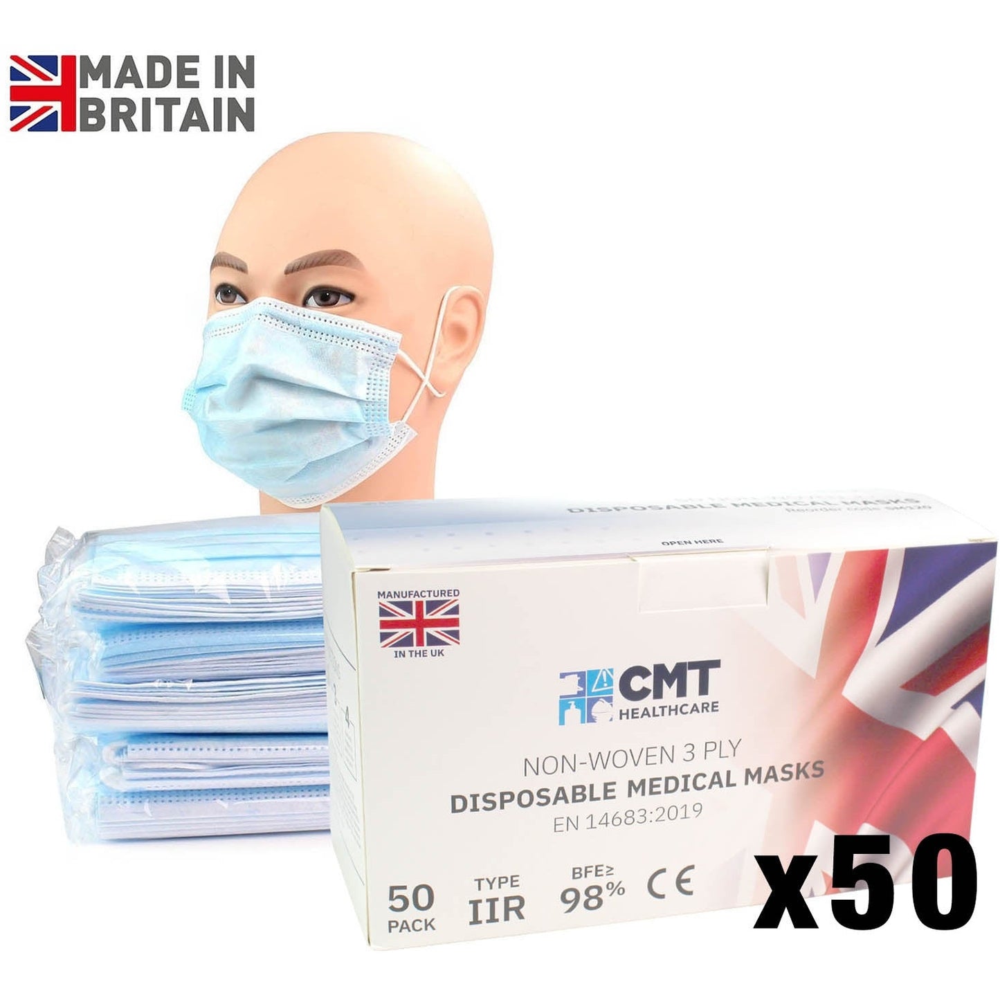 Surgical Face Masks -Type IIR- UK Made (Box of 50 Masks) - CMT Healthcare