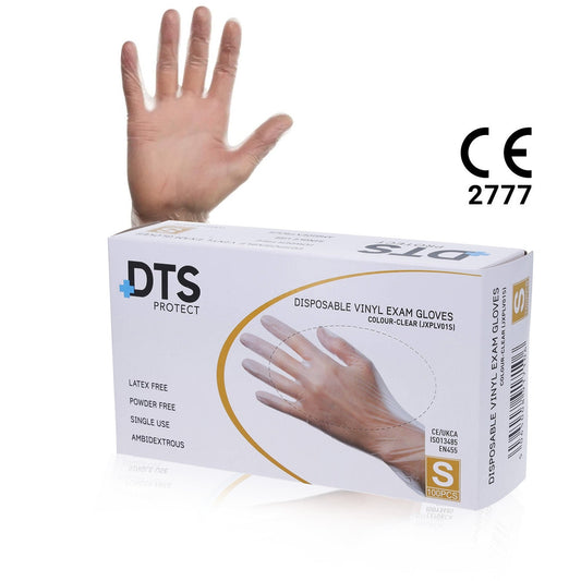 Clear Vinyl Gloves Powder Free - Medical Grade Cat III PPE – Box of 100 - Small - Medisave Professional