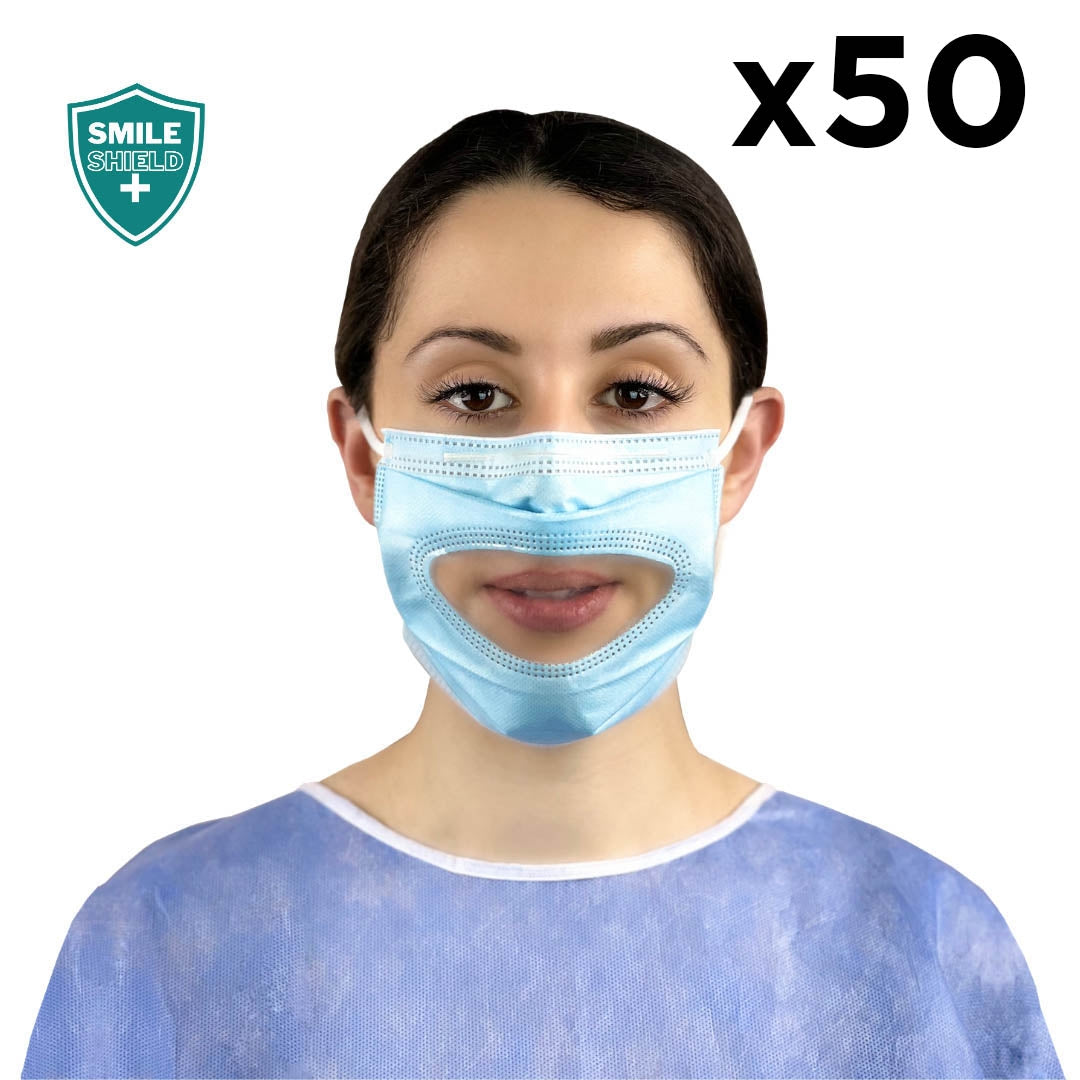 Smile Shield Transparent Face Masks With Clear Panel (Box of 50 Masks) - Smile Shield