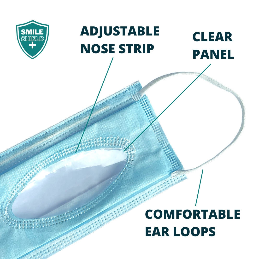Smile Shield Transparent Face Masks With Clear Panel (Box of 50 Masks) - Smile Shield