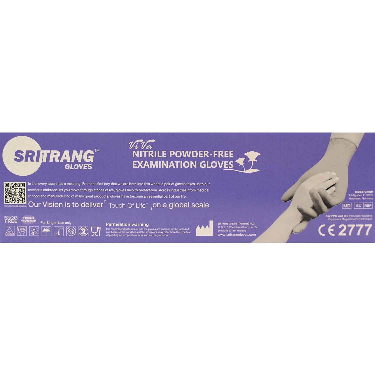Nitrile Powder Free Examination Gloves x90 - Extra Large [PPE Cat III Cert] - Sritang