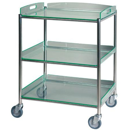 S.Steel Surgical Trolley 66x52x86cm (3 x Glass Effect Trays)