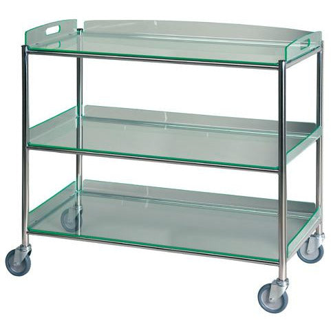 S.Steel Surgical Trolley 86x52x86cm (3 x Glass Effect Trays)