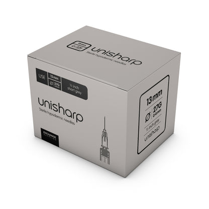 Unisharp Needle: Grey 27G 13mm (½ inch) x100