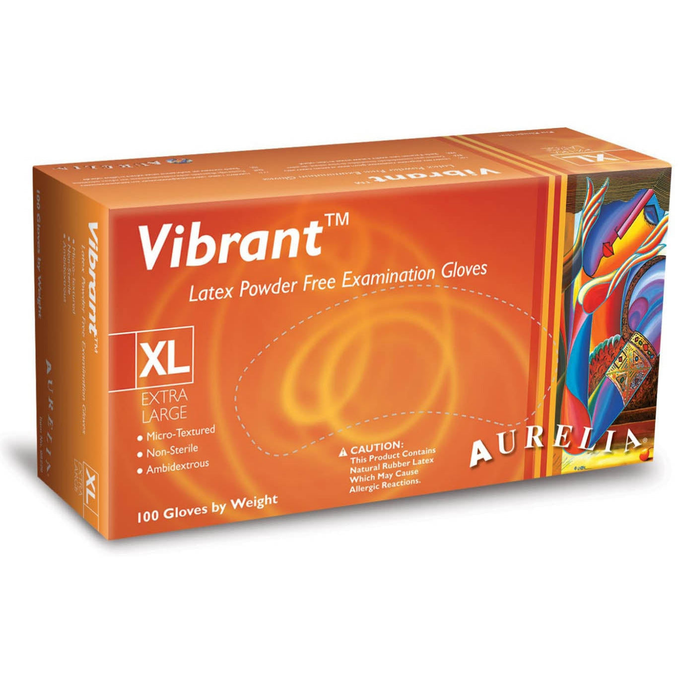 Aurelia Vibrant 100 Micro Textured Latex Examination Gloves 5.7g - Powder-Free - Extra Large (100)