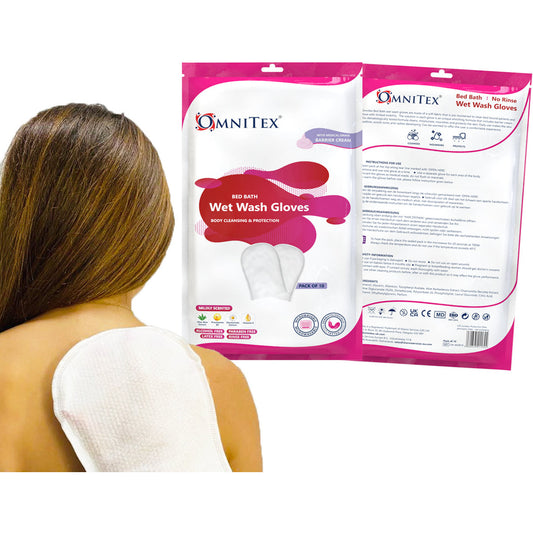 Omnitex Bed Bath Wash Gloves with Barrier Cream - Pack of 10