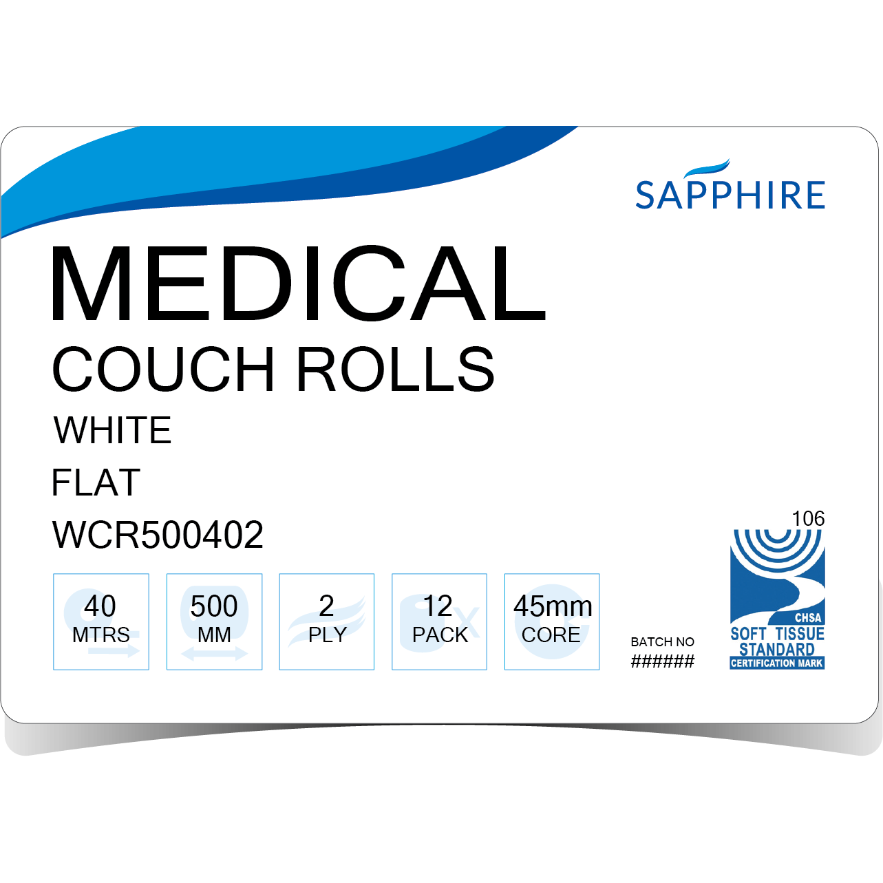 Couch Roll 2 Ply White 20 inch 40m Length Per 12 Rolls Medisave UK