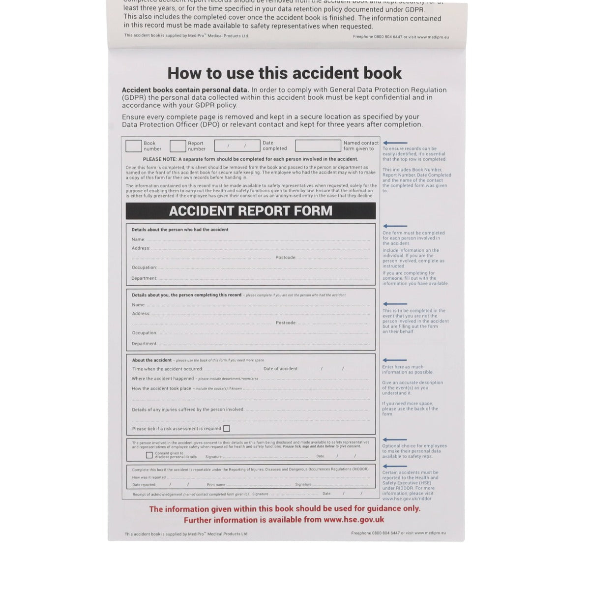 A5 Accident Book - GDPR Compliant - Medipro