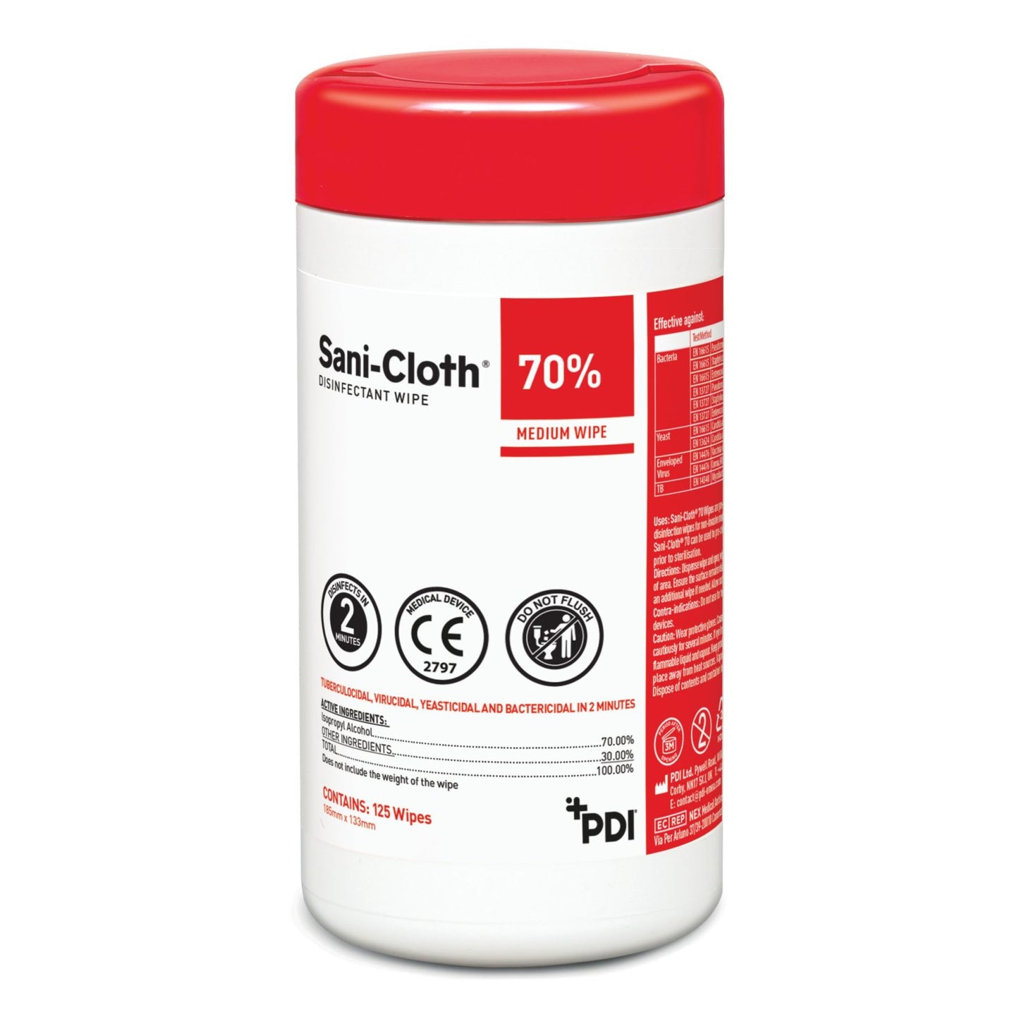 PDI Sani Cloth Wipes - 70% Isopropyl Alcohol Wipes x 125 - PDI