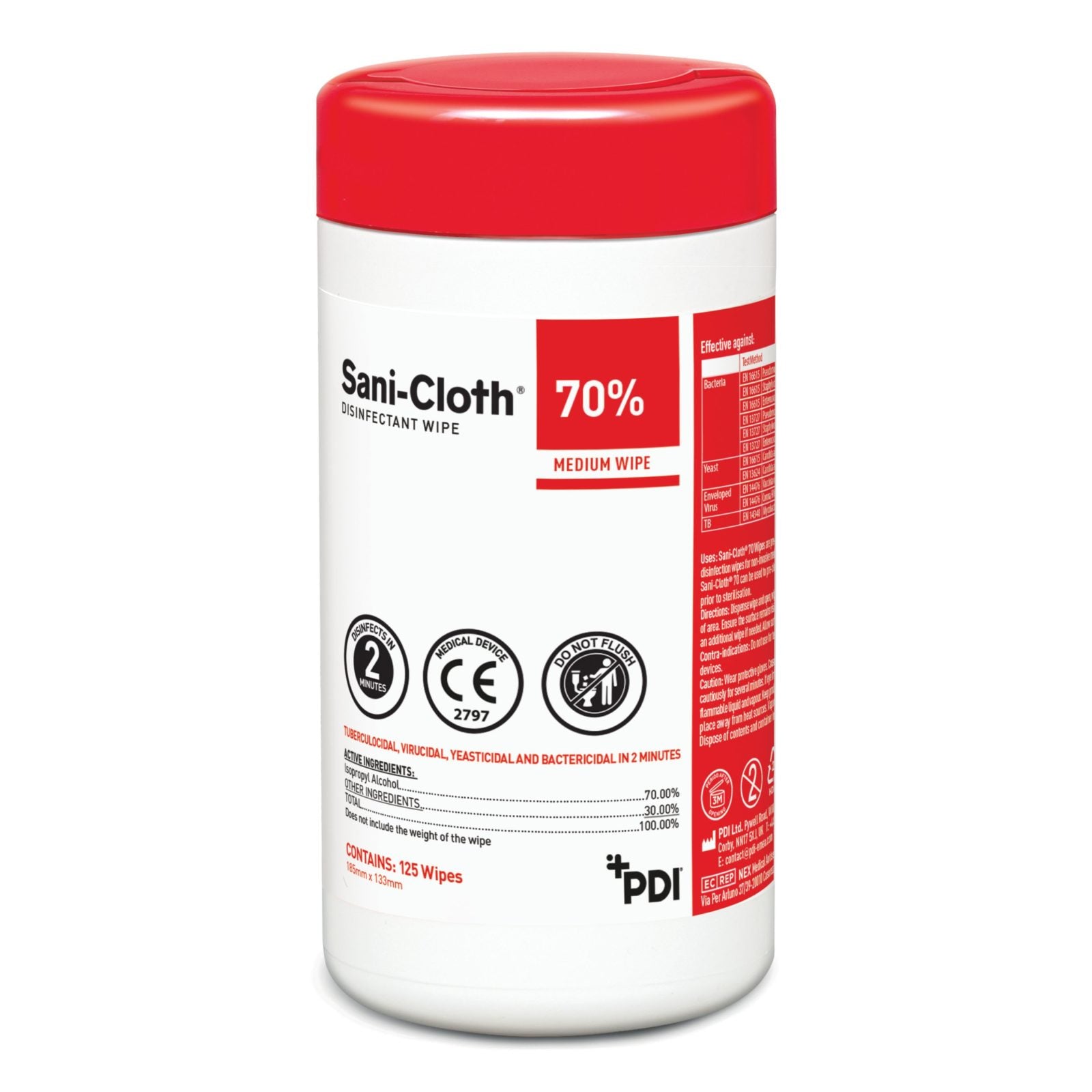 PDI Sani Cloth Wipes - 70% Isopropyl Alcohol Wipes x 125 - PDI