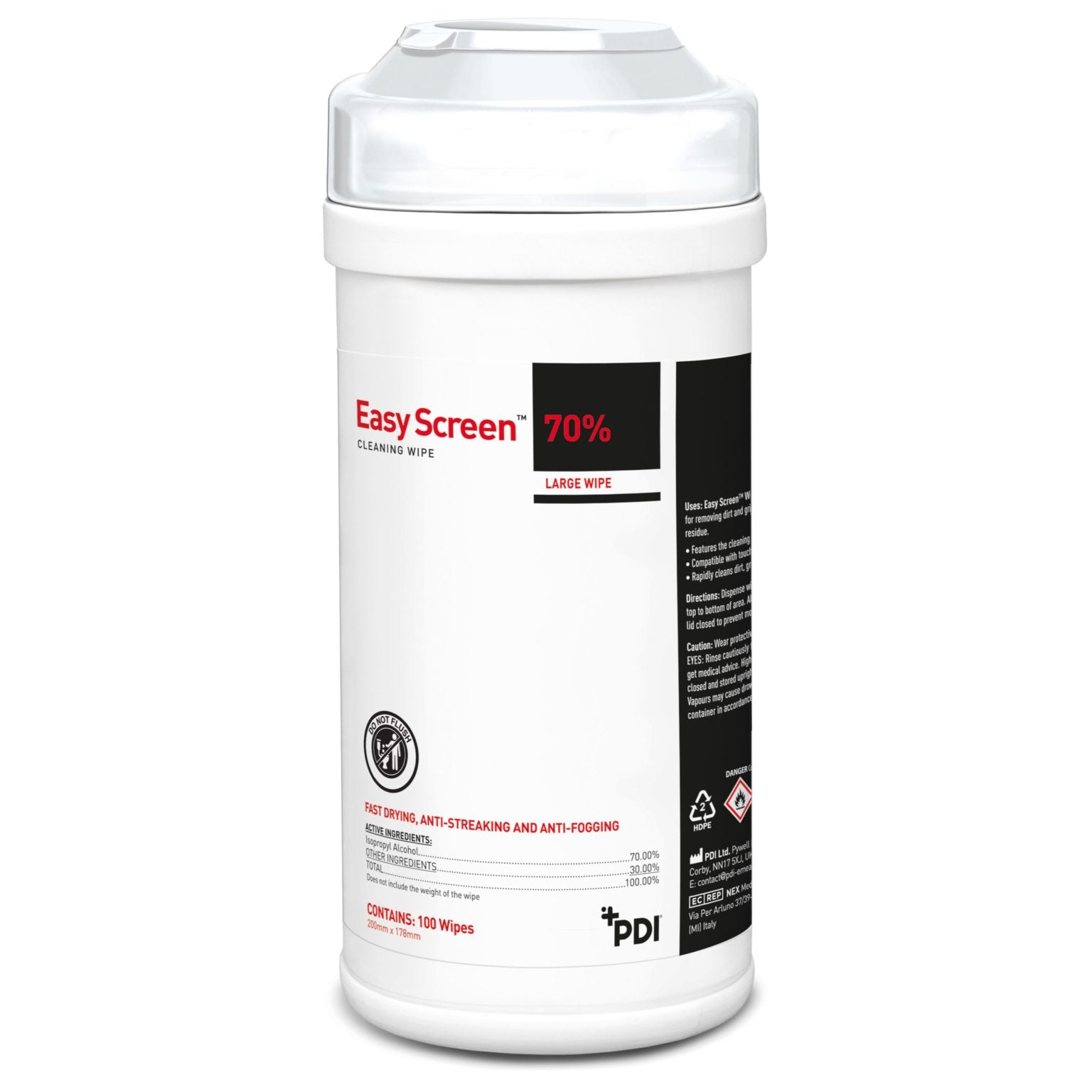 PDI Easy Screens Wipes - 70% Isopropyl Alcohol Wipes x 100 - PDI