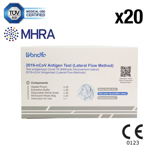 COVID-19 Antigen Home Test Kit (Nasal Swab Lateral Flow) - Pack of 20 - Wondfo