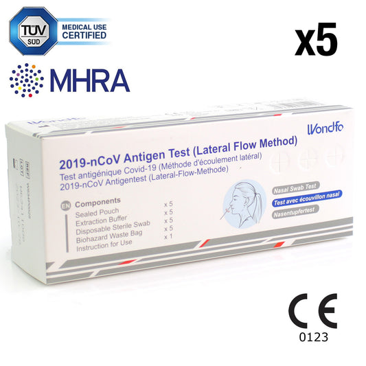 COVID Antigen Home Test Kit (Nasal Swab Lateral Flow) - Pack of 5 - Wondfo