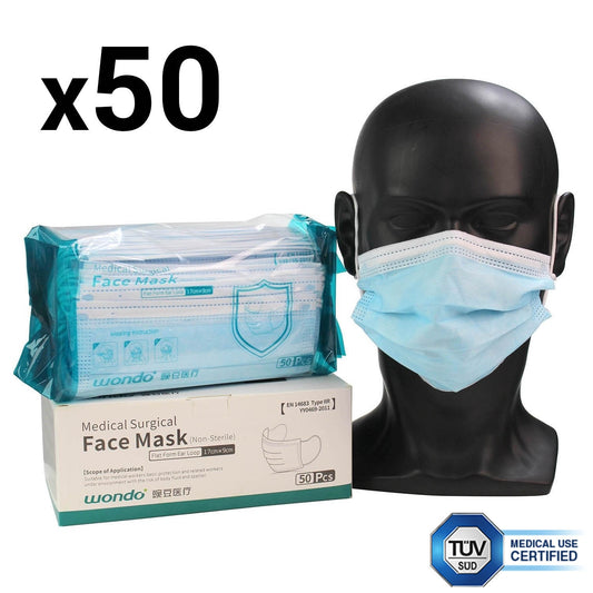 Fluid Resistant Surgical Face Masks Type IIR (Box of 50 Masks) - Wondo - Wondo