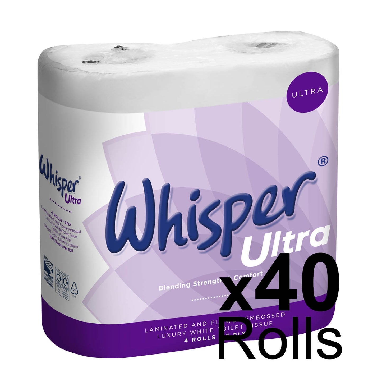 Whisper Luxury 3 Ply Toilet Roll x 40 Rolls