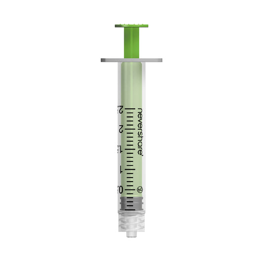 2ml Nevershare Syringe: Green (Luer Lock) X 100 - Exchange Supplies