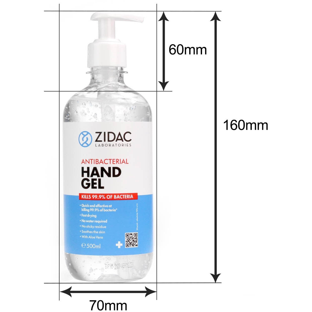 Zidac 70% Alcohol Hand Sanitiser - 500ml Pump Top - Hospital Grade - Zidac Laboratories